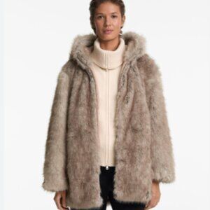 Oysho Medium Tan Brown and White Faux Fur Jacket